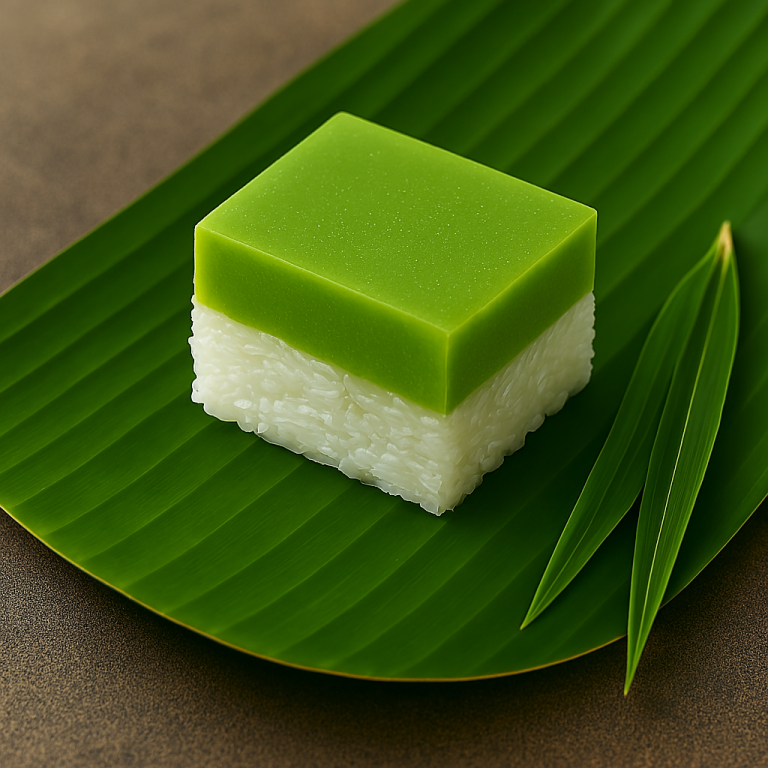 kuih seri muka (pandan custard glutinous rice cake)