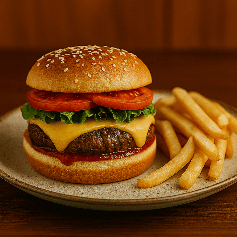 Classic cheeseburger with fries